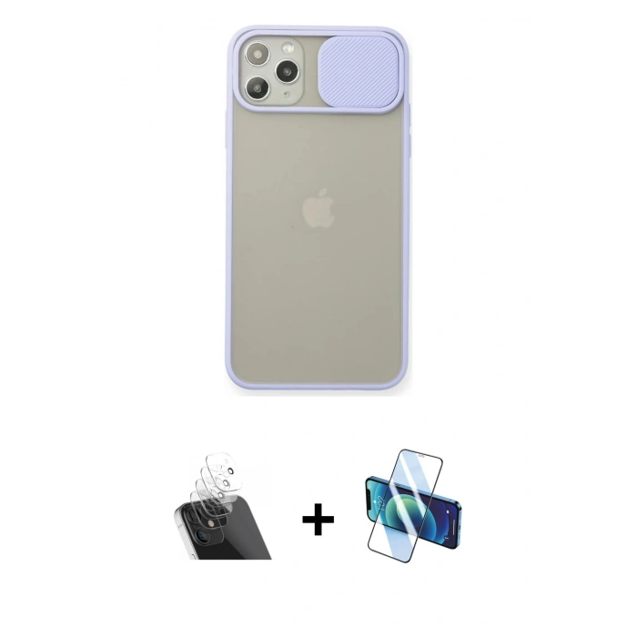 MARSİLYAN™- iPhone 11 Pro Max Kılıf Vadi Çizgi - Siyah 3D Antistatik Cam Ekran Koruyucu + Kamera Lens Koruma Cam - SF
