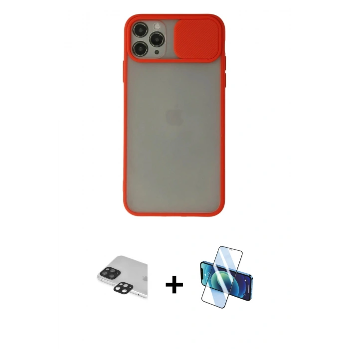 MARSİLYAN™- iPhone 11 Pro Max Kılıf Vadi Çizgi - Siyah 3D Antistatik Cam Ekran Koruyucu + Pers Alüminyum Kamera Lens - SH