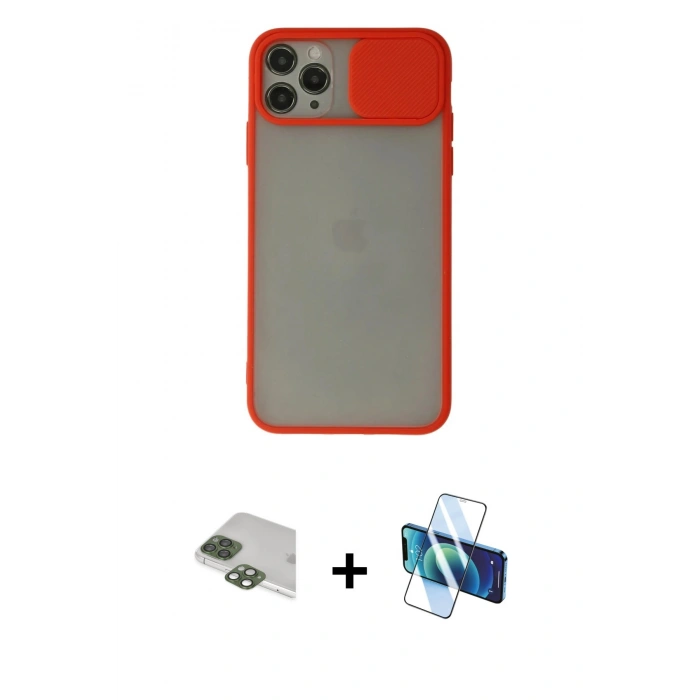 MARSİLYAN™- iPhone 11 Pro Max Kılıf Vadi Çizgi - Siyah 3D Antistatik Cam Ekran Koruyucu + Pers Alüminyum Kamera Lens - YL