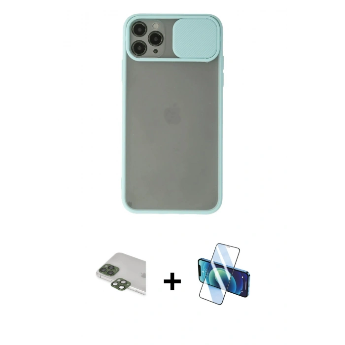 MARSİLYAN™- iPhone 11 Pro Max Kılıf Vadi Çizgi - Siyah 3D Antistatik Cam Ekran Koruyucu + Pers Alüminyum Kamera Lens - YL