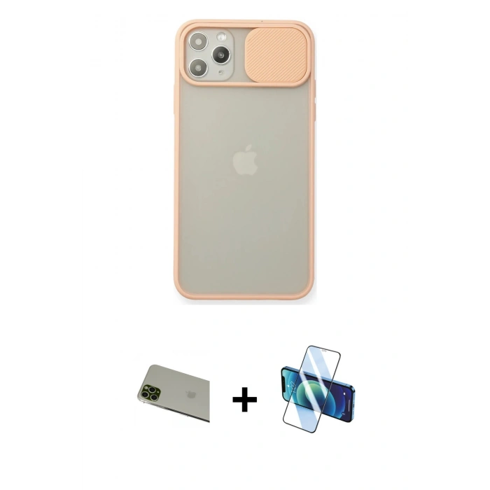 MARSİLYAN™- iPhone 11 Pro Max Kılıf Vadi Çizgi - Siyah 3D Antistatik Cam Ekran Koruyucu + Yeşil Rainbow Kamera Lens Koruma Cam