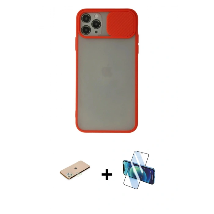 MARSİLYAN™- iPhone 11 Pro Max Kılıf Vadi Çizgi - Siyah 3D Antistatik Cam Ekran Koruyucu + Renkli Kamera Lens Koruma Cam - YL