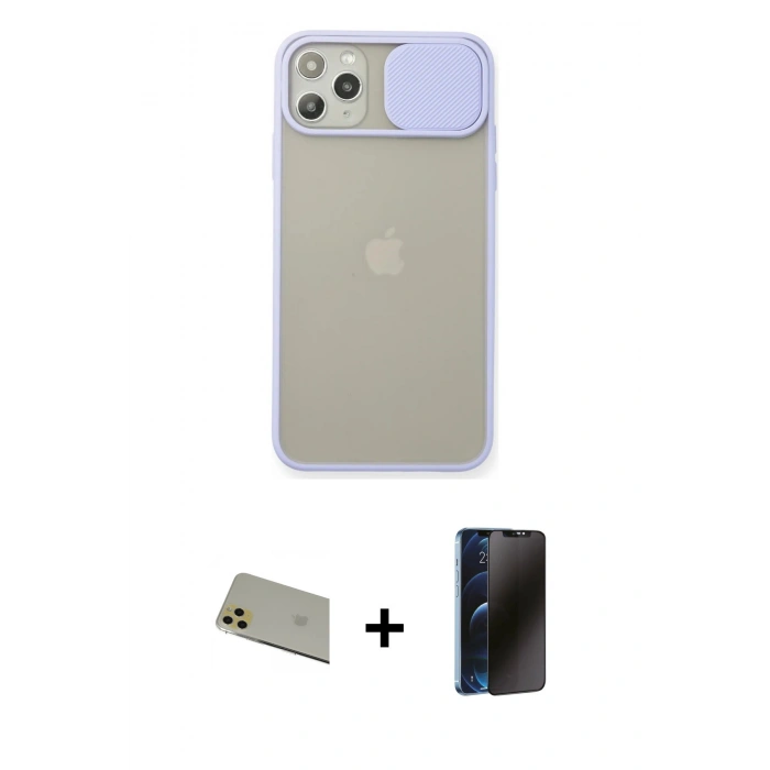 MARSİLYAN™- iPhone 11 Pro Max Kılıf Vadi Çizgi - Siyah 3D Antistatik Hayalet Cam Ekran Koruyucu + Rainbow Kamera Lens Koruma Cam - GD