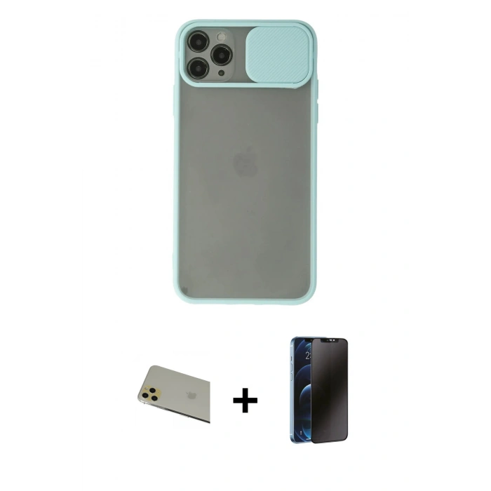 MARSİLYAN™- iPhone 11 Pro Max Kılıf Vadi Çizgi - Siyah 3D Antistatik Hayalet Cam Ekran Koruyucu + Rainbow Kamera Lens Koruma Cam - GD