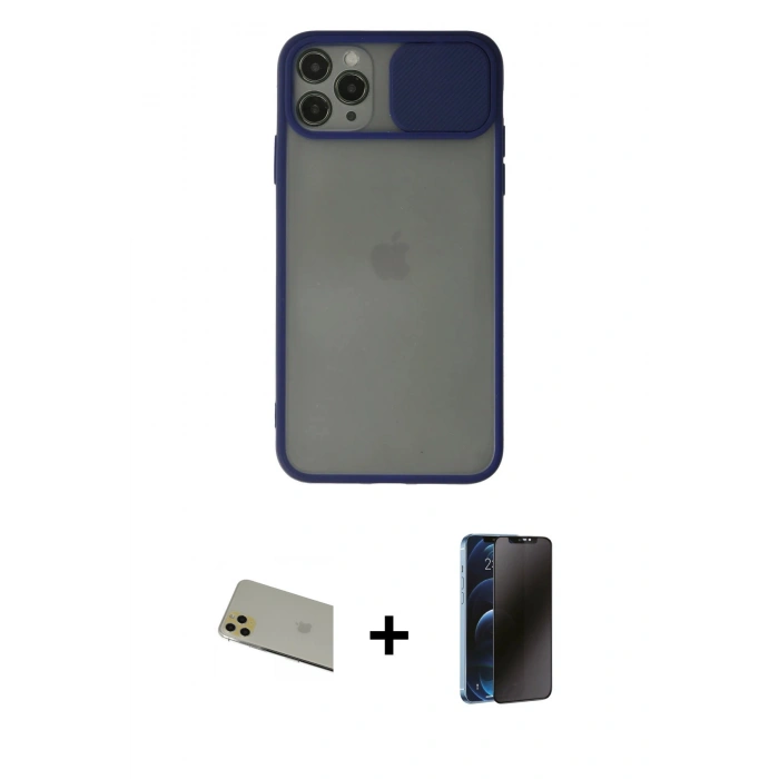 MARSİLYAN™- iPhone 11 Pro Max Kılıf Vadi Çizgi - Siyah 3D Antistatik Hayalet Cam Ekran Koruyucu + Rainbow Kamera Lens Koruma Cam - GD