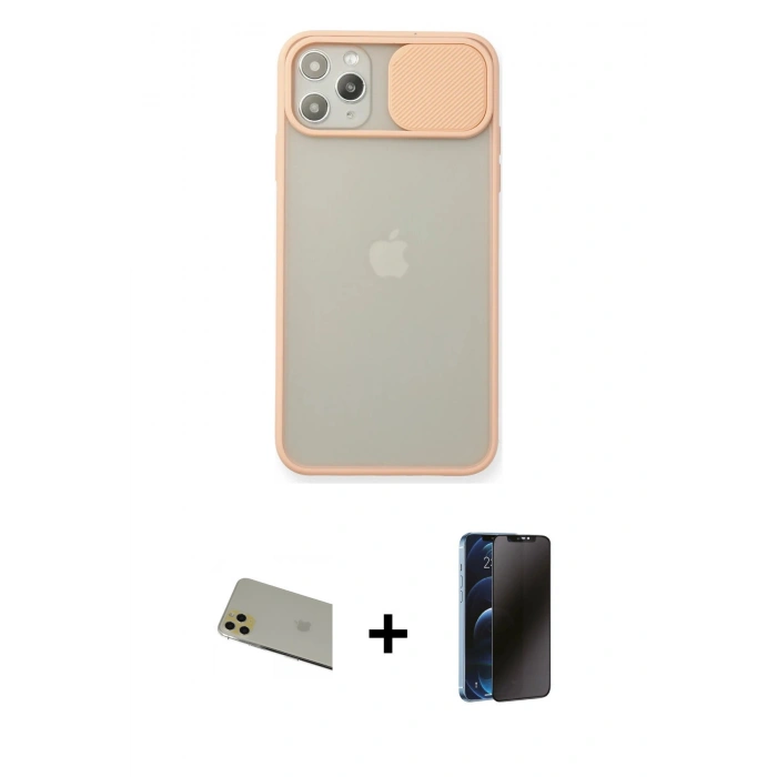 MARSİLYAN™- iPhone 11 Pro Max Kılıf Vadi Çizgi - Siyah 3D Antistatik Hayalet Cam Ekran Koruyucu + Rainbow Kamera Lens Koruma Cam - GD