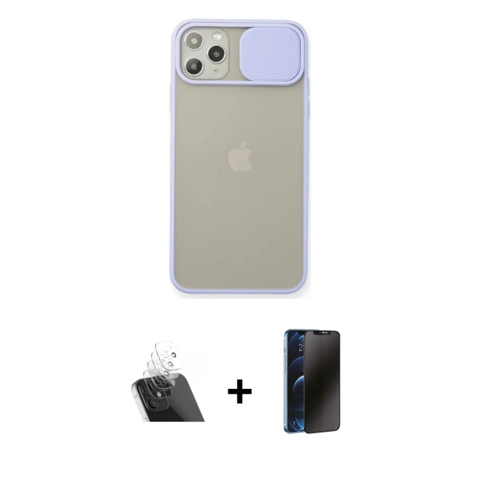 MARSİLYAN™- iPhone 11 Pro Max Kılıf Vadi Çizgi - Siyah 3D Antistatik Hayalet Cam Ekran Koruyucu + Kamera Lens Koruma Cam - SF