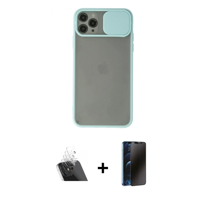 MARSİLYAN™- iPhone 11 Pro Max Kılıf Vadi Çizgi - Siyah 3D Antistatik Hayalet Cam Ekran Koruyucu + Kamera Lens Koruma Cam - SF