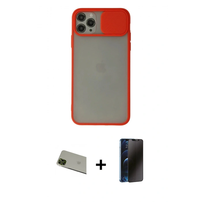 MARSİLYAN™- iPhone 11 Pro Max Kılıf Vadi Çizgi - Siyah 3D Antistatik Hayalet Cam Ekran Koruyucu + Rainbow Kamera Lens Koruma Cam - YL