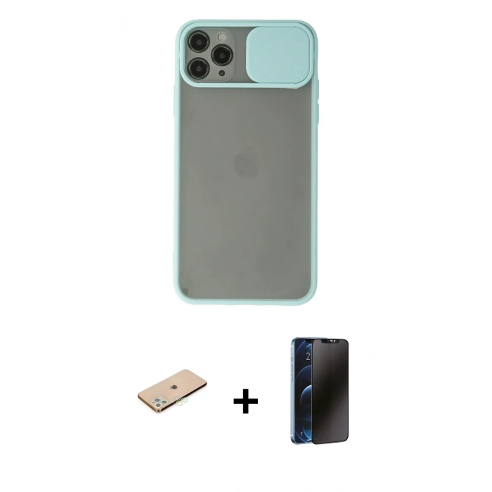 MARSİLYAN™- iPhone 11 Pro Max Kılıf Vadi Çizgi - Siyah 3D Antistatik Hayalet Cam Ekran Koruyucu + Renkli Kamera Lens Koruma Cam - YL