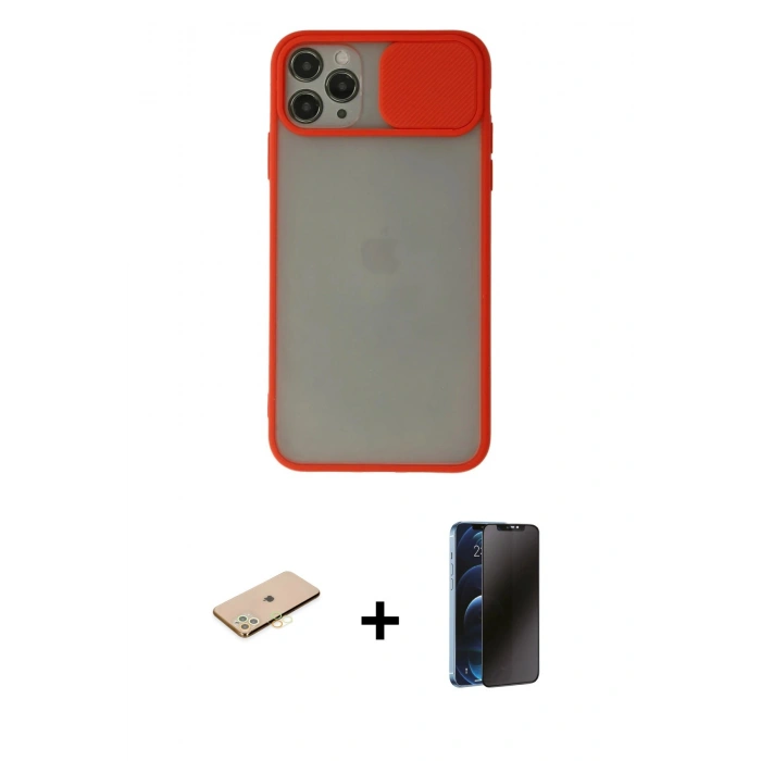 MARSİLYAN™- iPhone 11 Pro Max Kılıf Vadi Çizgi - Siyah 3D Antistatik Hayalet Cam Ekran Koruyucu + Renkli Kamera Lens Koruma Cam - SI