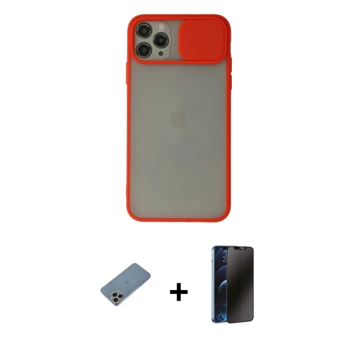 MARSİLYAN™- iPhone 11 Pro Max Kılıf Vadi Çizgi - Siyah 3D Antistatik Hayalet Cam Ekran Koruyucu + Shine Kamera Lens Koruma Cam - GI