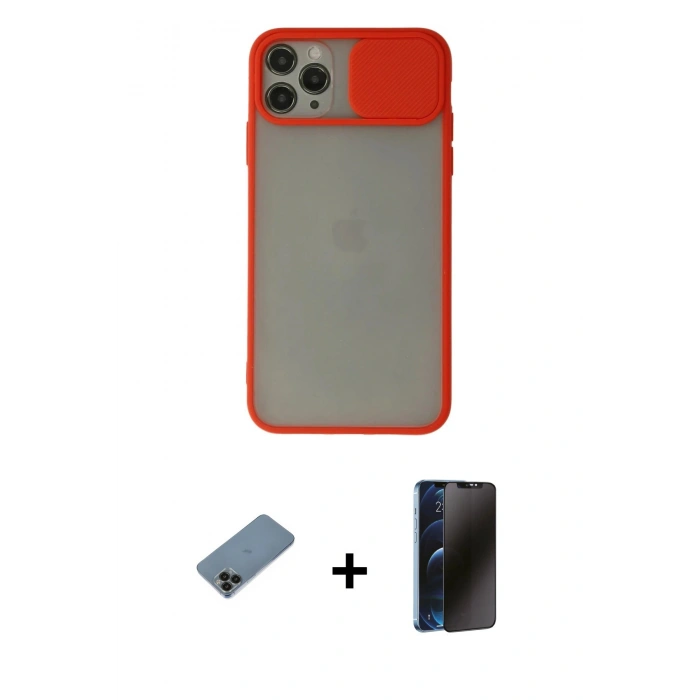 MARSİLYAN™- iPhone 11 Pro Max Kılıf Vadi Çizgi - Siyah 3D Antistatik Hayalet Cam Ekran Koruyucu + Shine Kamera Lens Koruma Cam - SH