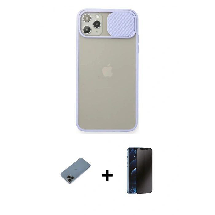 MARSİLYAN™- iPhone 11 Pro Max Kılıf Vadi Çizgi - Siyah 3D Antistatik Hayalet Cam Ekran Koruyucu + Shine Kamera Lens Koruma Cam - SH