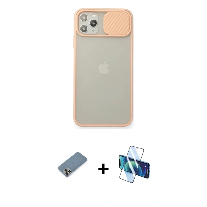 MARSİLYAN™- iPhone 11 Pro Max Kılıf Vadi Çizgi - Siyah 3D Antistatik Seramik Nano Ekran Koruyucu + Metal Kamera Lens Koruma Cam - GD