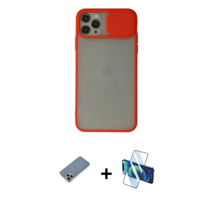 MARSİLYAN™- iPhone 11 Pro Max Kılıf Vadi Çizgi - Siyah 3D Antistatik Seramik Nano Ekran Koruyucu + Metal Kamera Lens Koruma Cam - GD