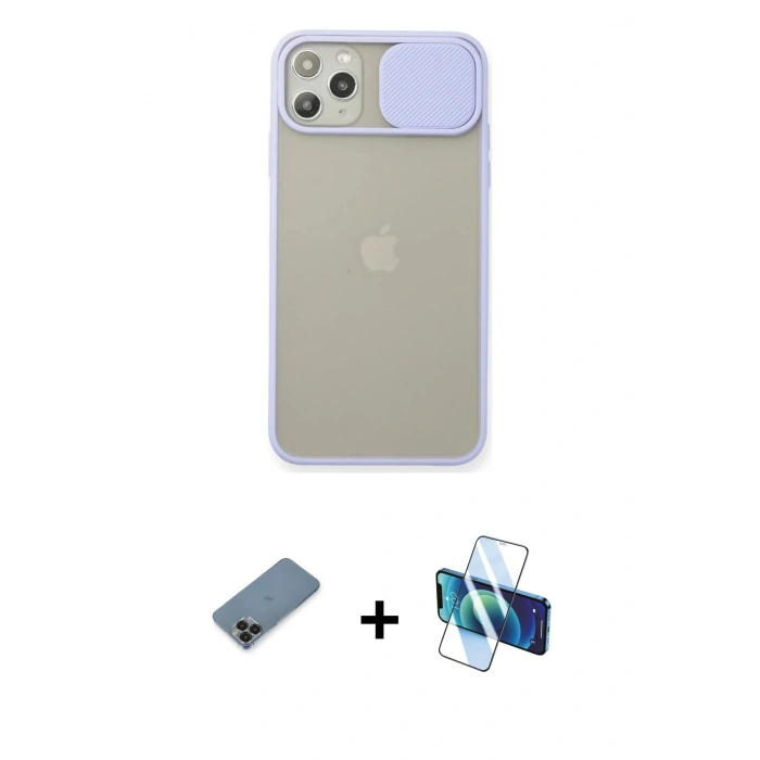 MARSİLYAN™- iPhone 11 Pro Max Kılıf Vadi Çizgi - Siyah 3D Antistatik Seramik Nano Ekran Koruyucu + Metal Kamera Lens Koruma Cam - SH