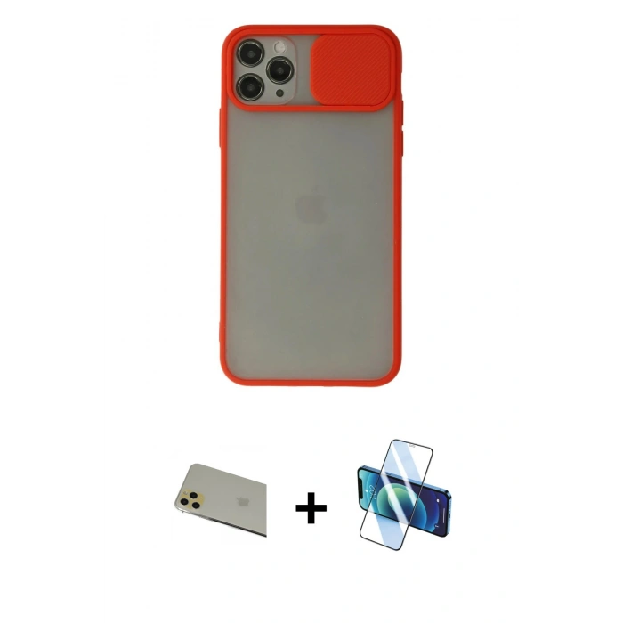MARSİLYAN™- iPhone 11 Pro Max Kılıf Vadi Çizgi - Siyah 3D Antistatik Seramik Nano Ekran Koruyucu + Rainbow Kamera Lens Koruma Cam - GD