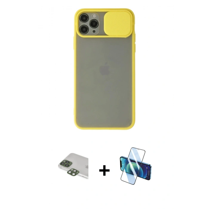 MARSİLYAN™- iPhone 11 Pro Max Kılıf Vadi Çizgi - Siyah 3D Antistatik Seramik Nano Ekran Koruyucu + Pers Alüminyum Kamera Lens - YL
