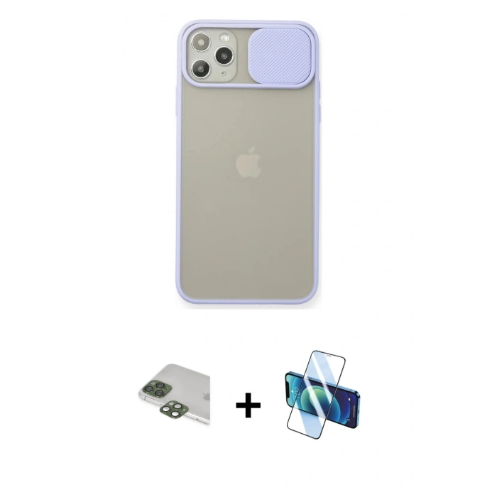 MARSİLYAN™- iPhone 11 Pro Max Kılıf Vadi Çizgi - Siyah 3D Antistatik Seramik Nano Ekran Koruyucu + Pers Alüminyum Kamera Lens - YL