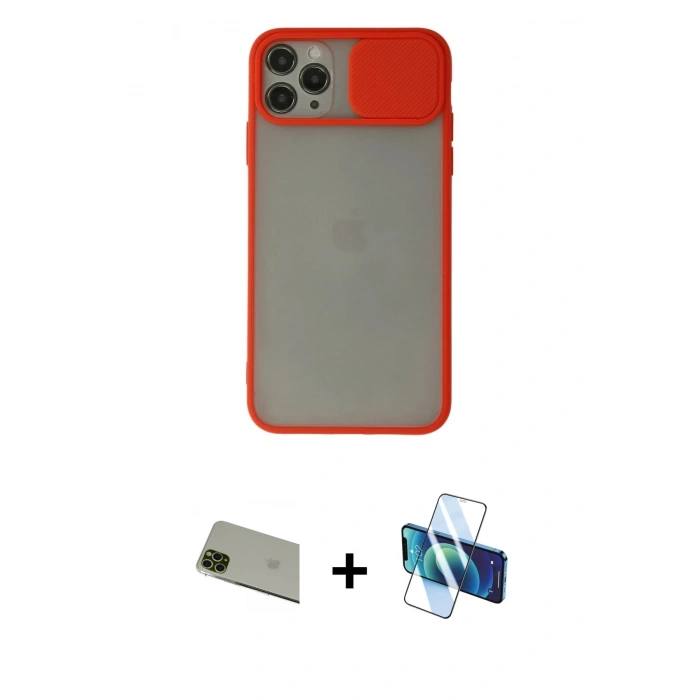 MARSİLYAN™- iPhone 11 Pro Max Kılıf Vadi Çizgi - Siyah 3D Antistatik Seramik Nano Ekran Koruyucu + Rainbow Kamera Lens Koruma Cam - YL