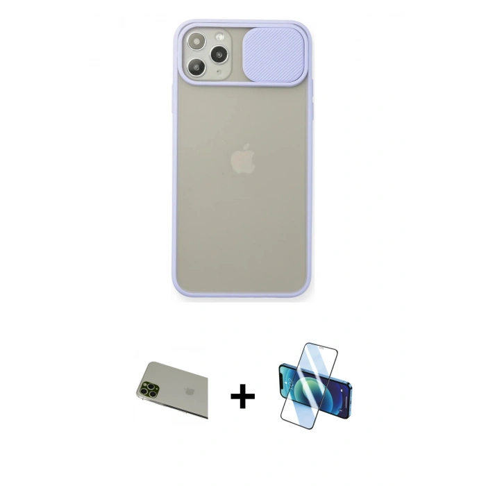 MARSİLYAN™- iPhone 11 Pro Max Kılıf Vadi Çizgi - Siyah 3D Antistatik Seramik Nano Ekran Koruyucu + Rainbow Kamera Lens Koruma Cam - YL
