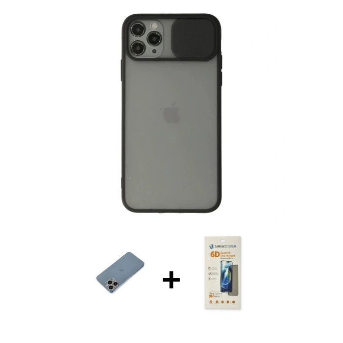 MARSİLYAN™- iPhone 11 Pro Max Kılıf Vadi Çizgi - Siyah 6D Mat Seramik Hayalet Nano Ekran Koruyucu + Shine Kamera Lens Koruma Cam - GI