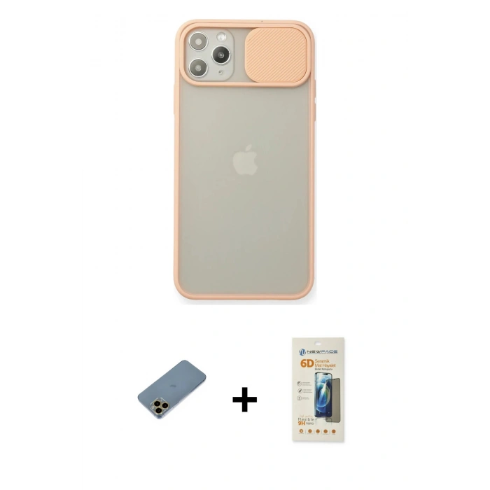 MARSİLYAN™- iPhone 11 Pro Max Kılıf Vadi Çizgi - Siyah 6D Mat Seramik Hayalet Nano Ekran Koruyucu + Shine Kamera Lens Koruma Cam - GD