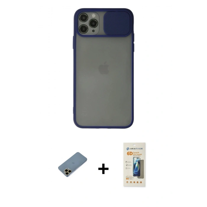 MARSİLYAN™- iPhone 11 Pro Max Kılıf Vadi Çizgi - Siyah 6D Mat Seramik Hayalet Nano Ekran Koruyucu + Shine Kamera Lens Koruma Cam - GD