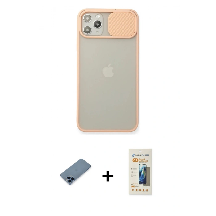 MARSİLYAN™- iPhone 11 Pro Max Kılıf Vadi Çizgi - Siyah 6D Mat Seramik Hayalet Nano Ekran Koruyucu + Metal Kamera Lens Koruma Cam - MI