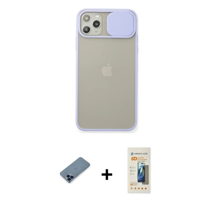 MARSİLYAN™- iPhone 11 Pro Max Kılıf Vadi Çizgi - Siyah 6D Mat Seramik Hayalet Nano Ekran Koruyucu + Metal Kamera Lens Koruma Cam - MI