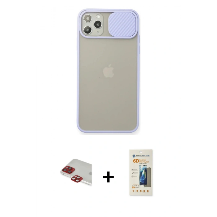MARSİLYAN™- iPhone 11 Pro Max Kılıf Vadi Çizgi - Siyah 6D Mat Seramik Hayalet Nano Ekran Koruyucu + Pers Alüminyum Kamera Lens - KI