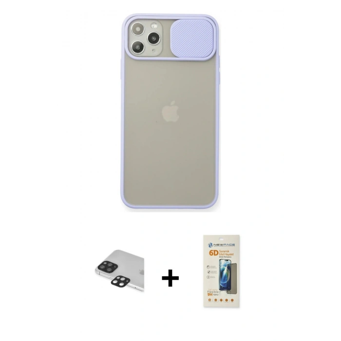 MARSİLYAN™- iPhone 11 Pro Max Kılıf Vadi Çizgi - Siyah 6D Mat Seramik Hayalet Nano Ekran Koruyucu + Pers Alüminyum Kamera Lens - SH