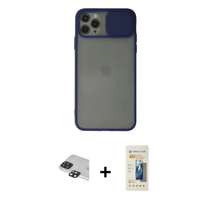 MARSİLYAN™- iPhone 11 Pro Max Kılıf Vadi Çizgi - Siyah 6D Mat Seramik Hayalet Nano Ekran Koruyucu + Pers Alüminyum Kamera Lens - SH
