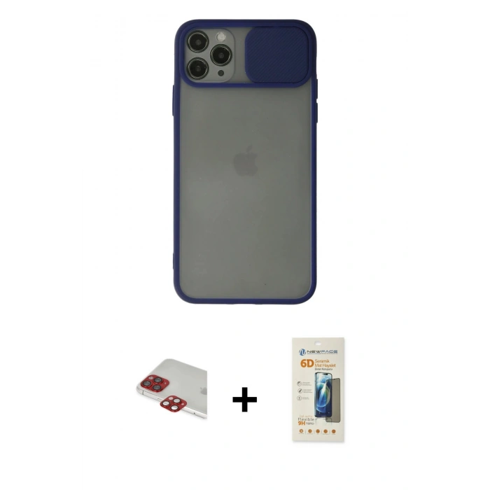 MARSİLYAN™- iPhone 11 Pro Max Kılıf Vadi Çizgi - Siyah 6D Mat Seramik Hayalet Nano Ekran Koruyucu + Pers Alüminyum Kamera Lens - KI