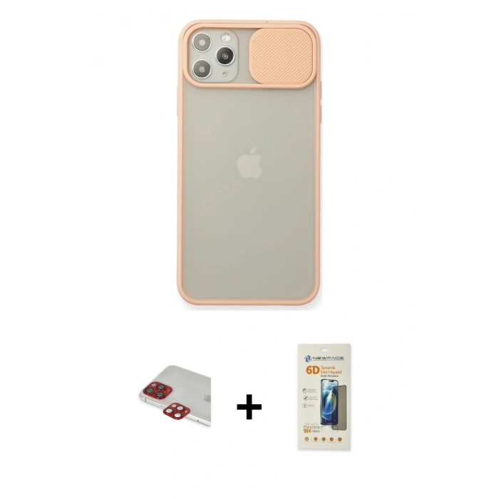 MARSİLYAN™- iPhone 11 Pro Max Kılıf Vadi Çizgi - Siyah 6D Mat Seramik Hayalet Nano Ekran Koruyucu + Pers Alüminyum Kamera Lens - KI