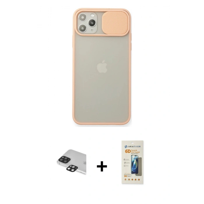 MARSİLYAN™- iPhone 11 Pro Max Kılıf Vadi Çizgi - Siyah 6D Mat Seramik Hayalet Nano Ekran Koruyucu + Pers Alüminyum Kamera Lens - SH