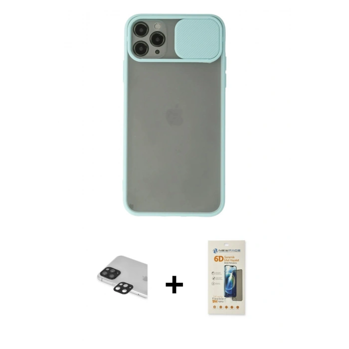 MARSİLYAN™- iPhone 11 Pro Max Kılıf Vadi Çizgi - Siyah 6D Mat Seramik Hayalet Nano Ekran Koruyucu + Pers Alüminyum Kamera Lens - SH