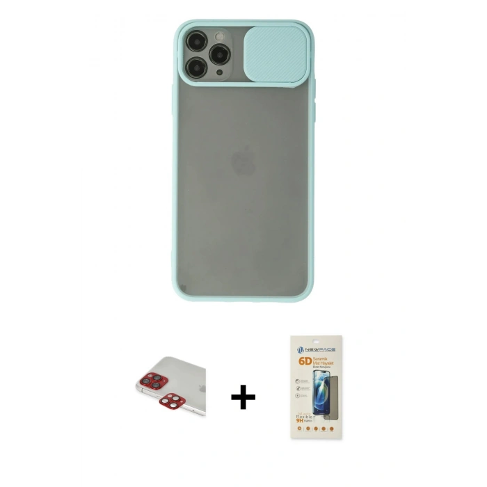 MARSİLYAN™- iPhone 11 Pro Max Kılıf Vadi Çizgi - Siyah 6D Mat Seramik Hayalet Nano Ekran Koruyucu + Pers Alüminyum Kamera Lens - KI