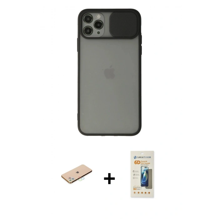 MARSİLYAN™- iPhone 11 Pro Max Kılıf Vadi Çizgi - Siyah 6D Mat Seramik Hayalet Nano Ekran Koruyucu + Renkli Kamera Lens Koruma Cam - MI