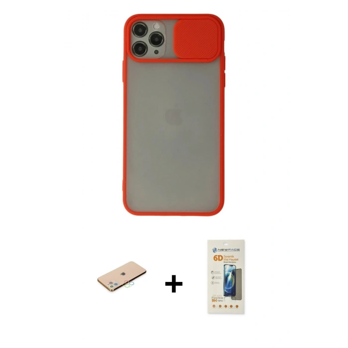 MARSİLYAN™- iPhone 11 Pro Max Kılıf Vadi Çizgi - Siyah 6D Mat Seramik Hayalet Nano Ekran Koruyucu + Renkli Kamera Lens Koruma Cam - MI
