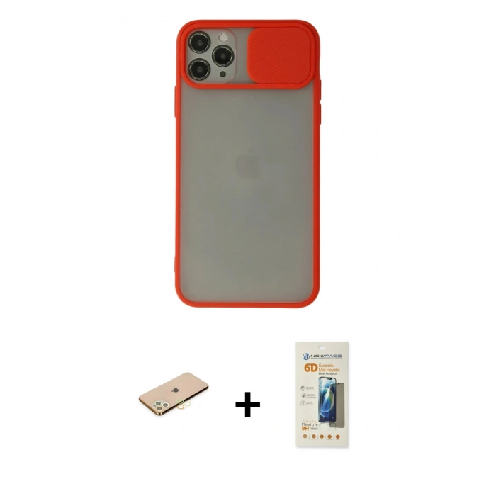 MARSİLYAN™- iPhone 11 Pro Max Kılıf Vadi Çizgi - Siyah 6D Mat Seramik Hayalet Nano Ekran Koruyucu + Renkli Kamera Lens Koruma Cam - SI