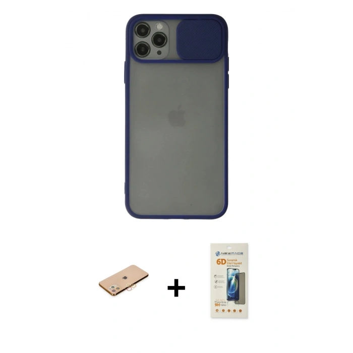 MARSİLYAN™- iPhone 11 Pro Max Kılıf Vadi Çizgi - Siyah 6D Mat Seramik Hayalet Nano Ekran Koruyucu + Renkli Kamera Lens Koruma Cam - TU