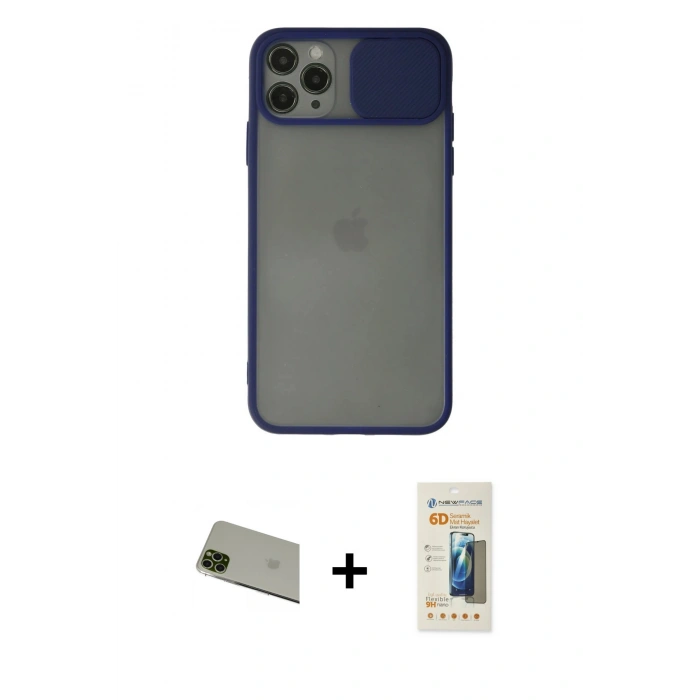 MARSİLYAN™- iPhone 11 Pro Max Kılıf Vadi Çizgi - Siyah 6D Mat Seramik Hayalet Nano Ekran Koruyucu + Rainbow Kamera Lens Koruma Cam - YL