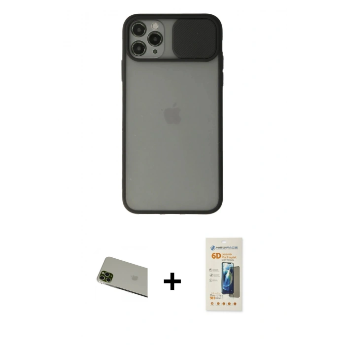 MARSİLYAN™- iPhone 11 Pro Max Kılıf Vadi Çizgi - Siyah 6D Mat Seramik Hayalet Nano Ekran Koruyucu + Rainbow Kamera Lens Koruma Cam - YL