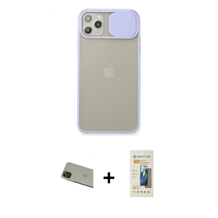 MARSİLYAN™- iPhone 11 Pro Max Kılıf Vadi Çizgi - Siyah 6D Mat Seramik Hayalet Nano Ekran Koruyucu + Rainbow Kamera Lens Koruma Cam - YL