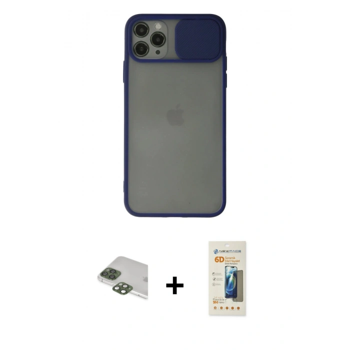 MARSİLYAN™- iPhone 11 Pro Max Kılıf Vadi Çizgi - Siyah 6D Mat Seramik Hayalet Nano Ekran Koruyucu + Yeşil Pers Alüminyum Kamera Lens