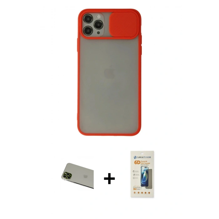 MARSİLYAN™- iPhone 11 Pro Max Kılıf Vadi Çizgi - Siyah 6D Mat Seramik Hayalet Nano Ekran Koruyucu + Rainbow Kamera Lens Koruma Cam - YL
