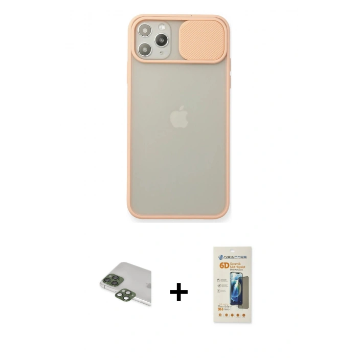 MARSİLYAN™- iPhone 11 Pro Max Kılıf Vadi Çizgi - Siyah 6D Mat Seramik Hayalet Nano Ekran Koruyucu + Yeşil Pers Alüminyum Kamera Lens