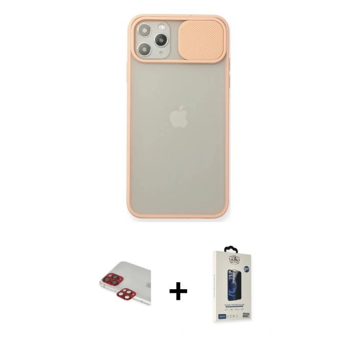 MARSİLYAN™- iPhone 11 Pro Max Kılıf Vadi Çizgi - Siyah Bilvis Hayalet Cam Ekran Koruyucu + Pers Alüminyum Kamera Lens - KI